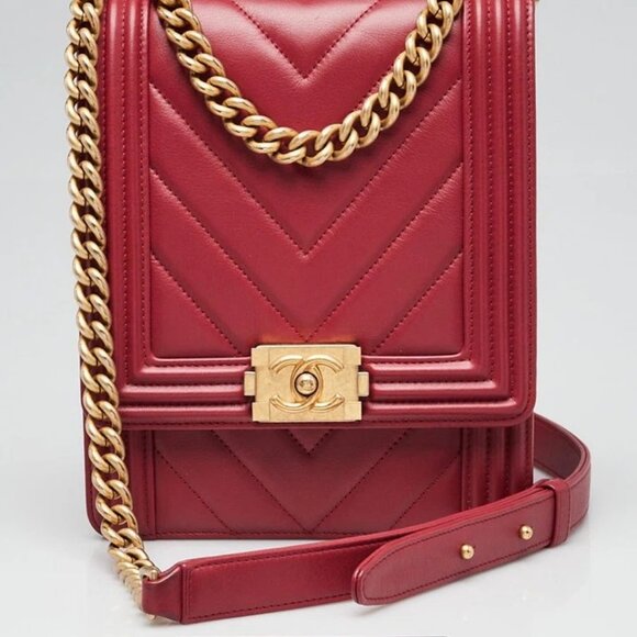 Chanel Red Chevron Quilted Lambskin Leather North/South Boy Bag - Picture 4 of 12